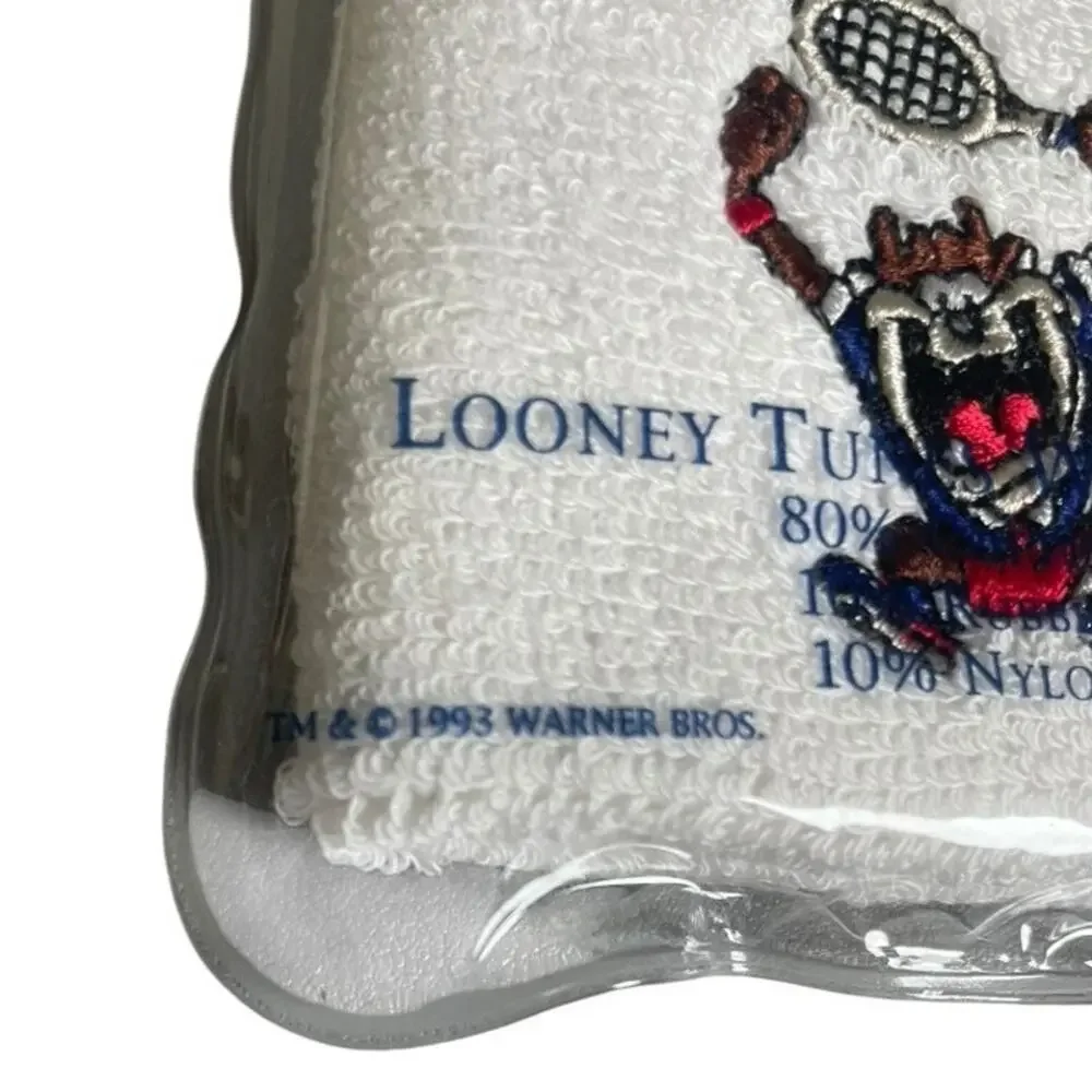 Vtg. New 1993 Looney Tunes Tasmanian Devil Embroidered Tennis Wristband Set